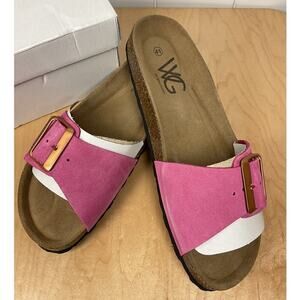 WG Womens Marbella One Band Slides in Hot Pink Suede NIB Size EU 41